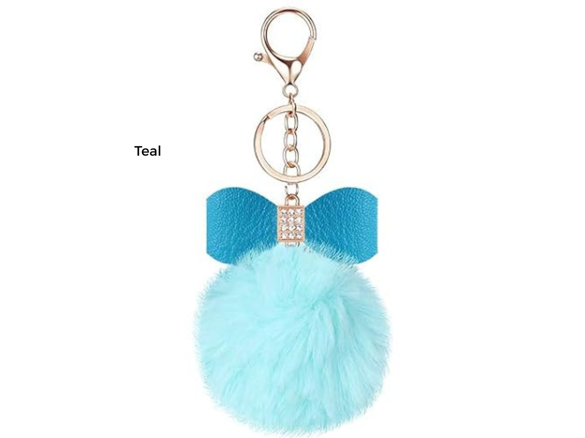 Pom Pom Keychain | Bag Charm | Choose Your Color | Faux Fur Pom Pom with Rhinestone Bow