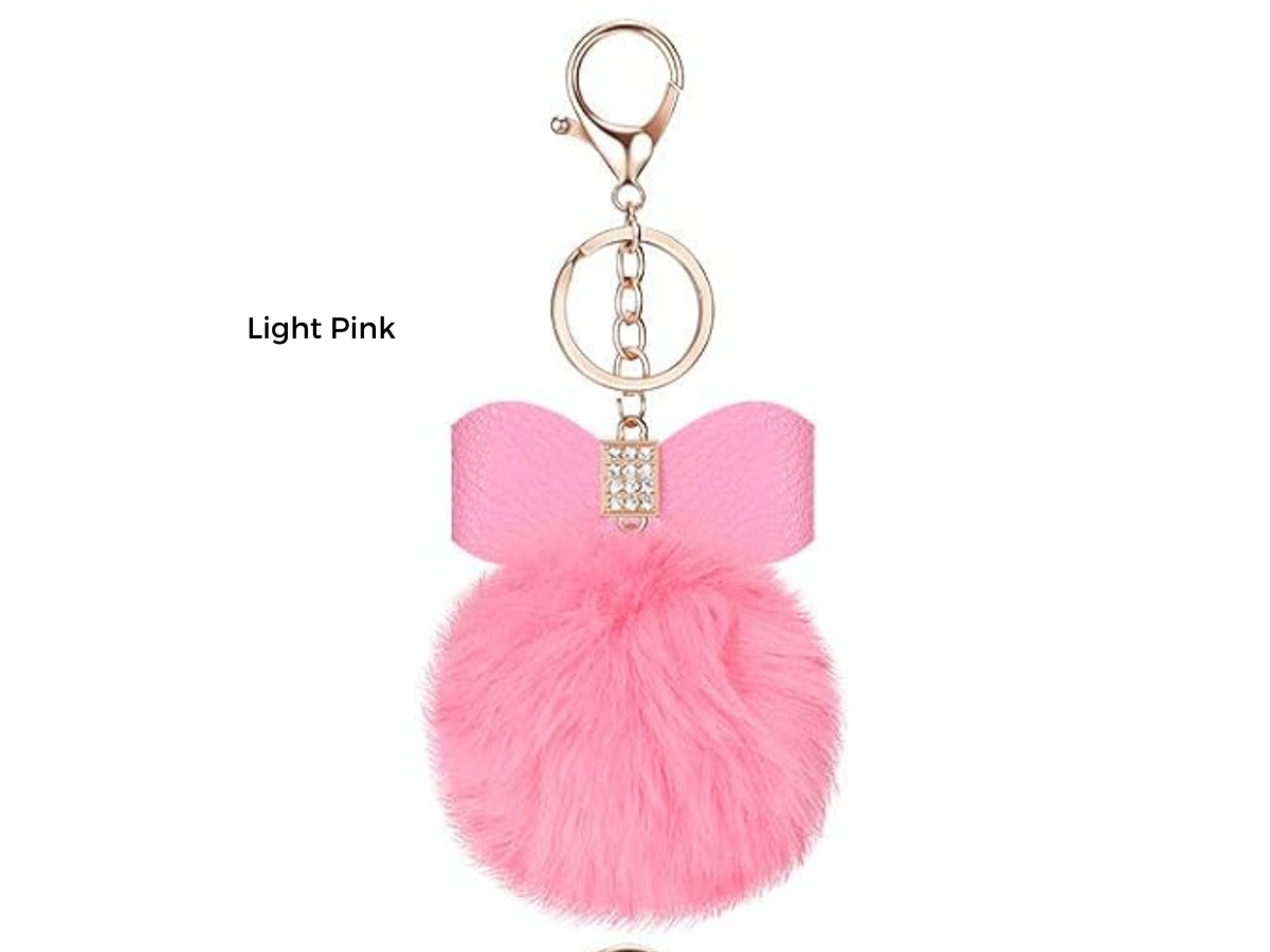 Pom Pom Keychain | Bag Charm | Choose Your Color | Faux Fur Pom Pom with Rhinestone Bow