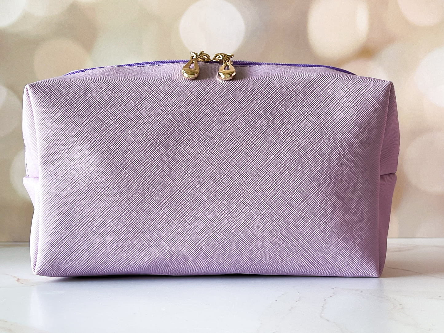 Lavender Vinyl Boxy Bag – Personalized Travel Pouch with Optional Chenille Patch