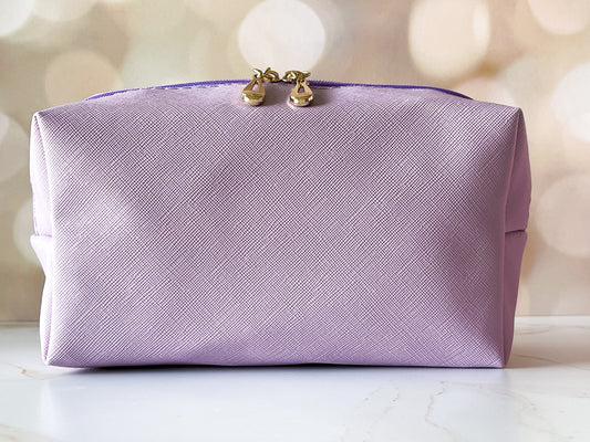Lavender Vinyl Boxy Bag – Personalized Travel Pouch with Optional Chenille Patch