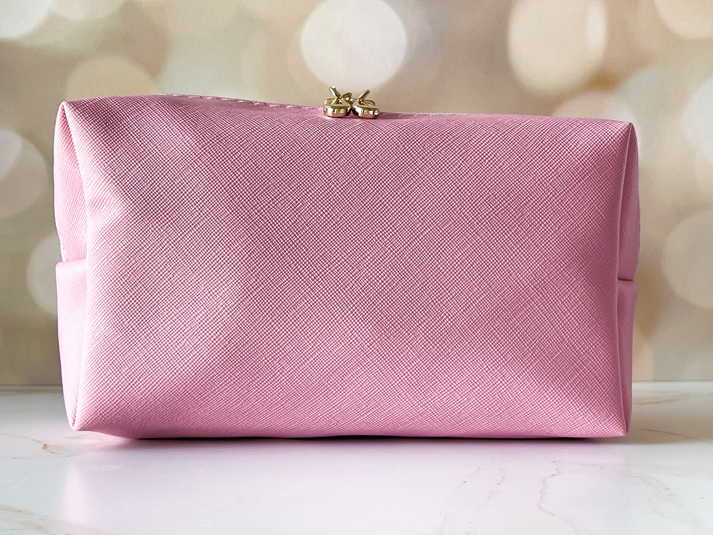 Light Pink Vinyl Boxy Bag – Personalized Travel Pouch with Optional Chenille Patch