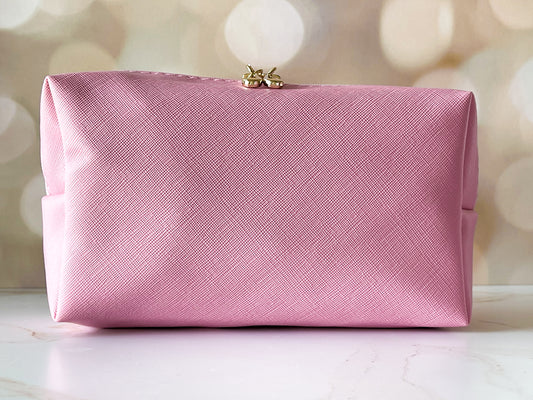 Light Pink Vinyl Boxy Bag – Personalized Travel Pouch with Optional Chenille Patch
