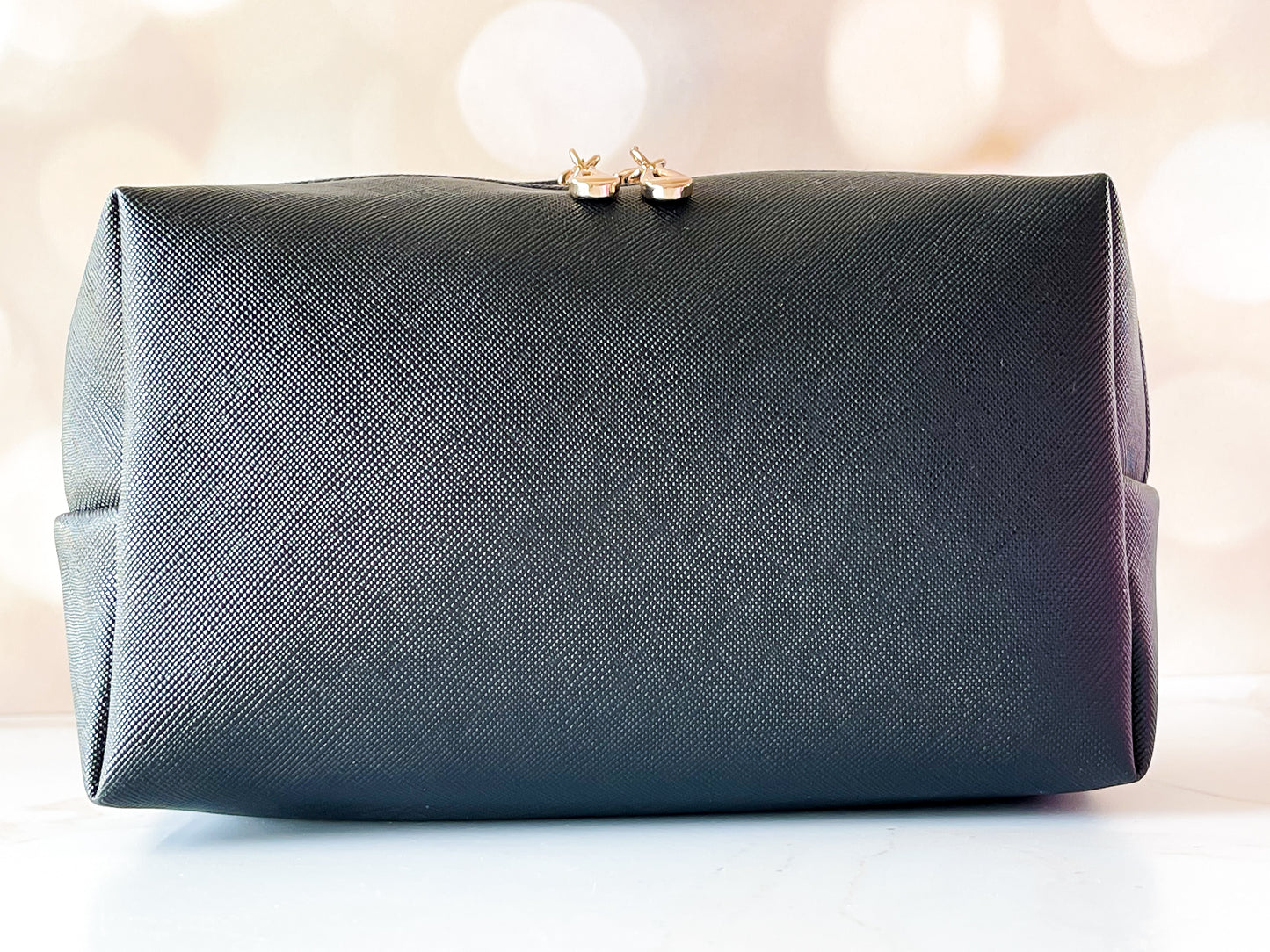 Black Vinyl Boxy Bag – Personalized Travel Pouch with Optional Chenille Patch