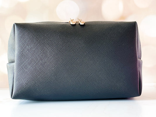 Black Vinyl Boxy Bag – Personalized Travel Pouch with Optional Chenille Patch