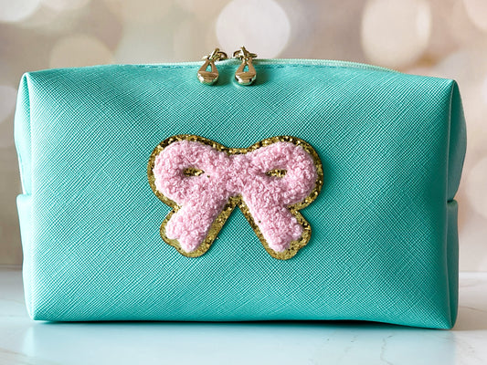 Mint Vinyl Boxy Bag – Personalized Travel Pouch with Optional Chenille Patch