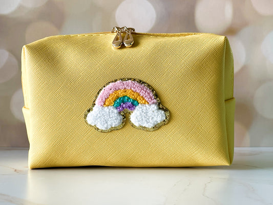 Yellow Vinyl Boxy Bag – Personalized Travel Pouch with Optional Chenille Patch