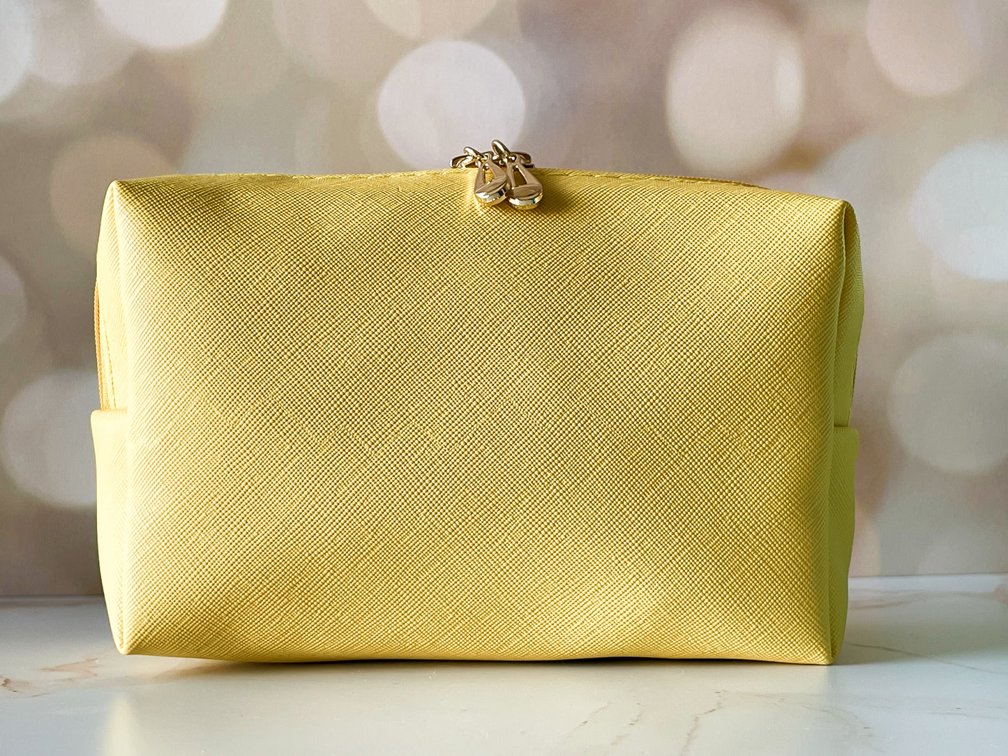 Yellow Vinyl Boxy Bag – Personalized Travel Pouch with Optional Chenille Patch