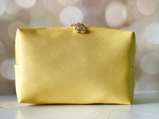 Yellow Vinyl Boxy Bag – Personalized Travel Pouch with Optional Chenille Patch