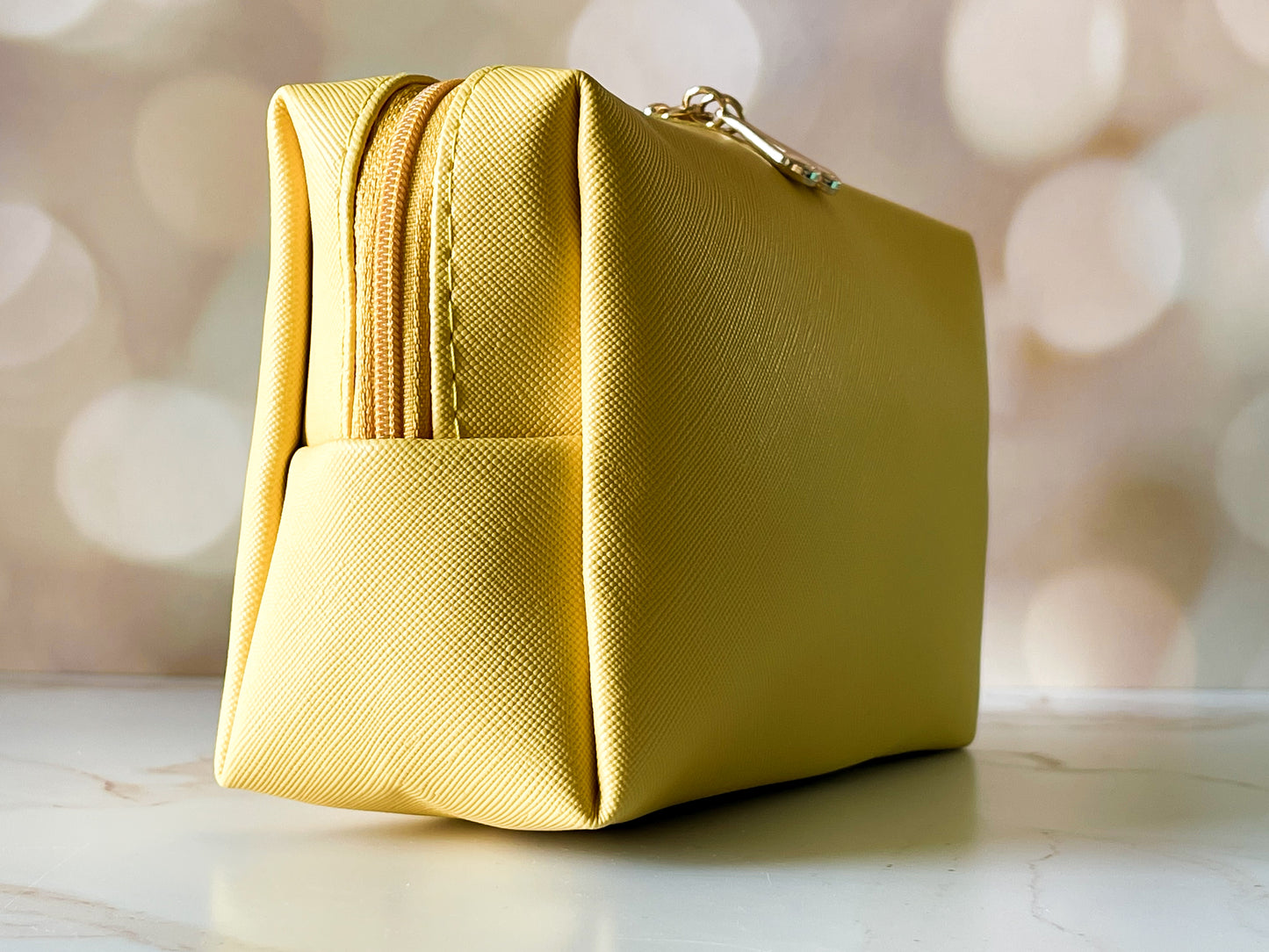 Yellow Vinyl Boxy Bag – Personalized Travel Pouch with Optional Chenille Patch