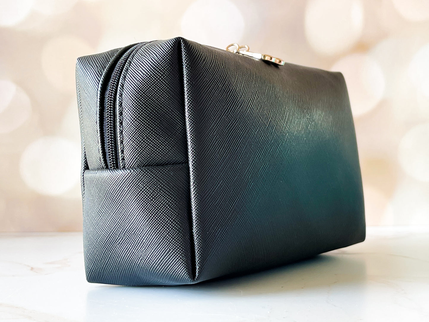 Black Vinyl Boxy Bag – Personalized Travel Pouch with Optional Chenille Patch