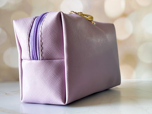 Lavender Vinyl Boxy Bag – Personalized Travel Pouch with Optional Chenille Patch