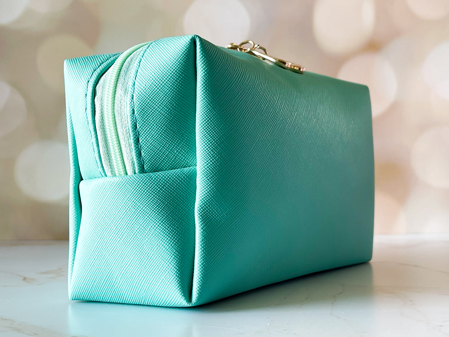 Mint Vinyl Boxy Bag – Personalized Travel Pouch with Optional Chenille Patch