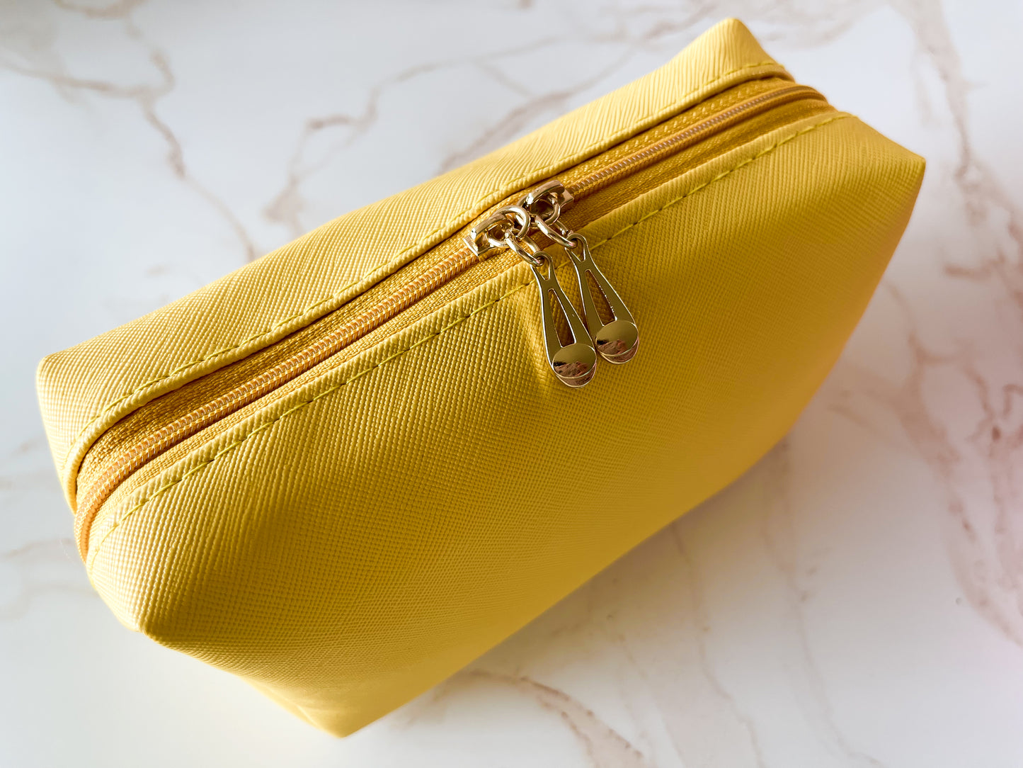 Yellow Vinyl Boxy Bag – Personalized Travel Pouch with Optional Chenille Patch