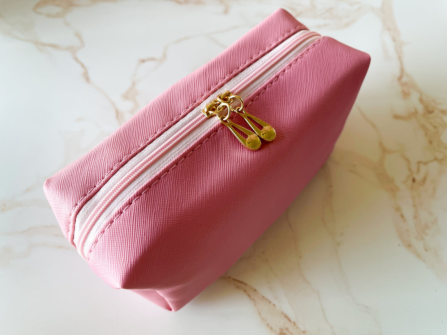 Light Pink Vinyl Boxy Bag – Personalized Travel Pouch with Optional Chenille Patch