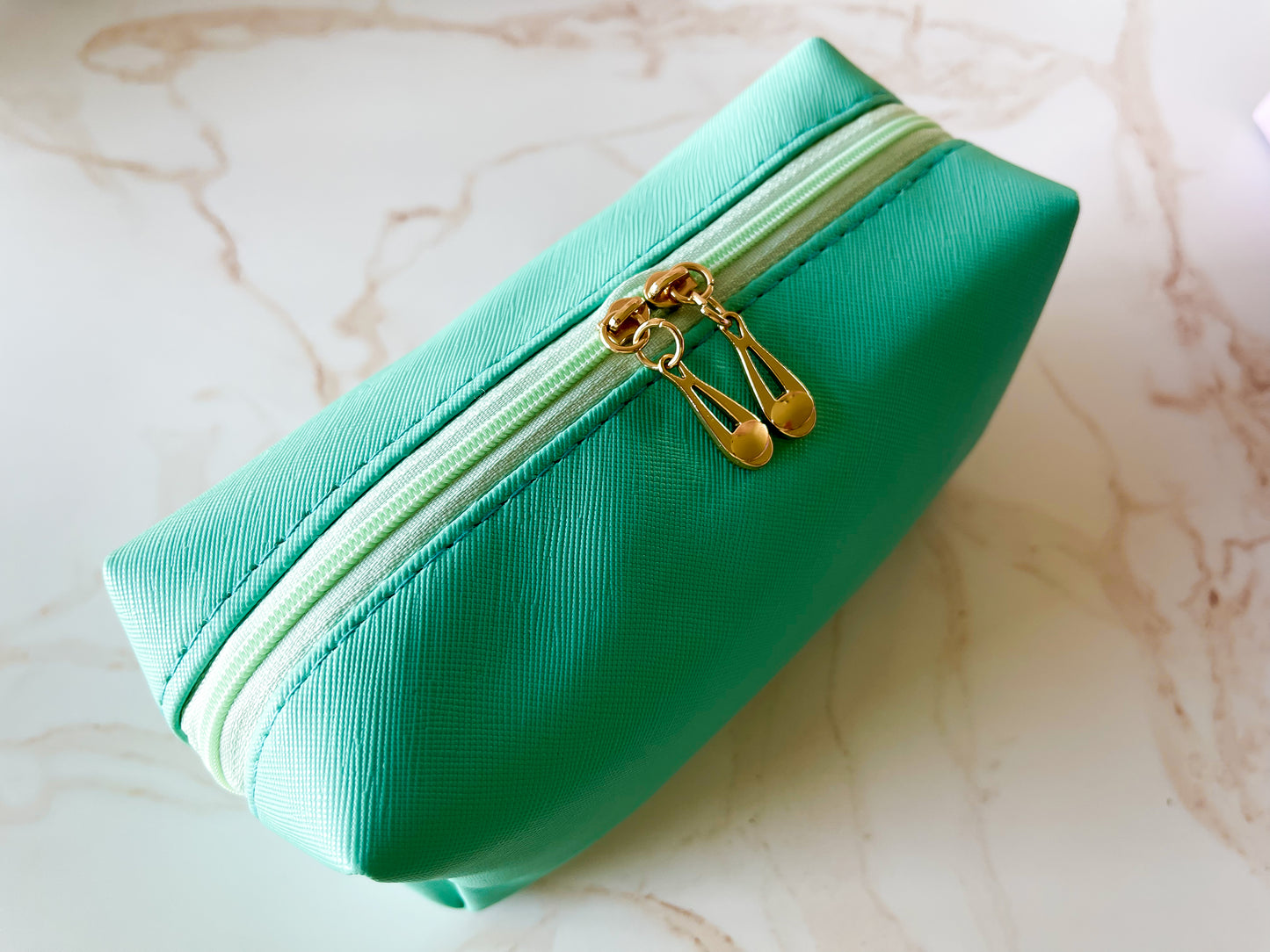 Mint Vinyl Boxy Bag – Personalized Travel Pouch with Optional Chenille Patch