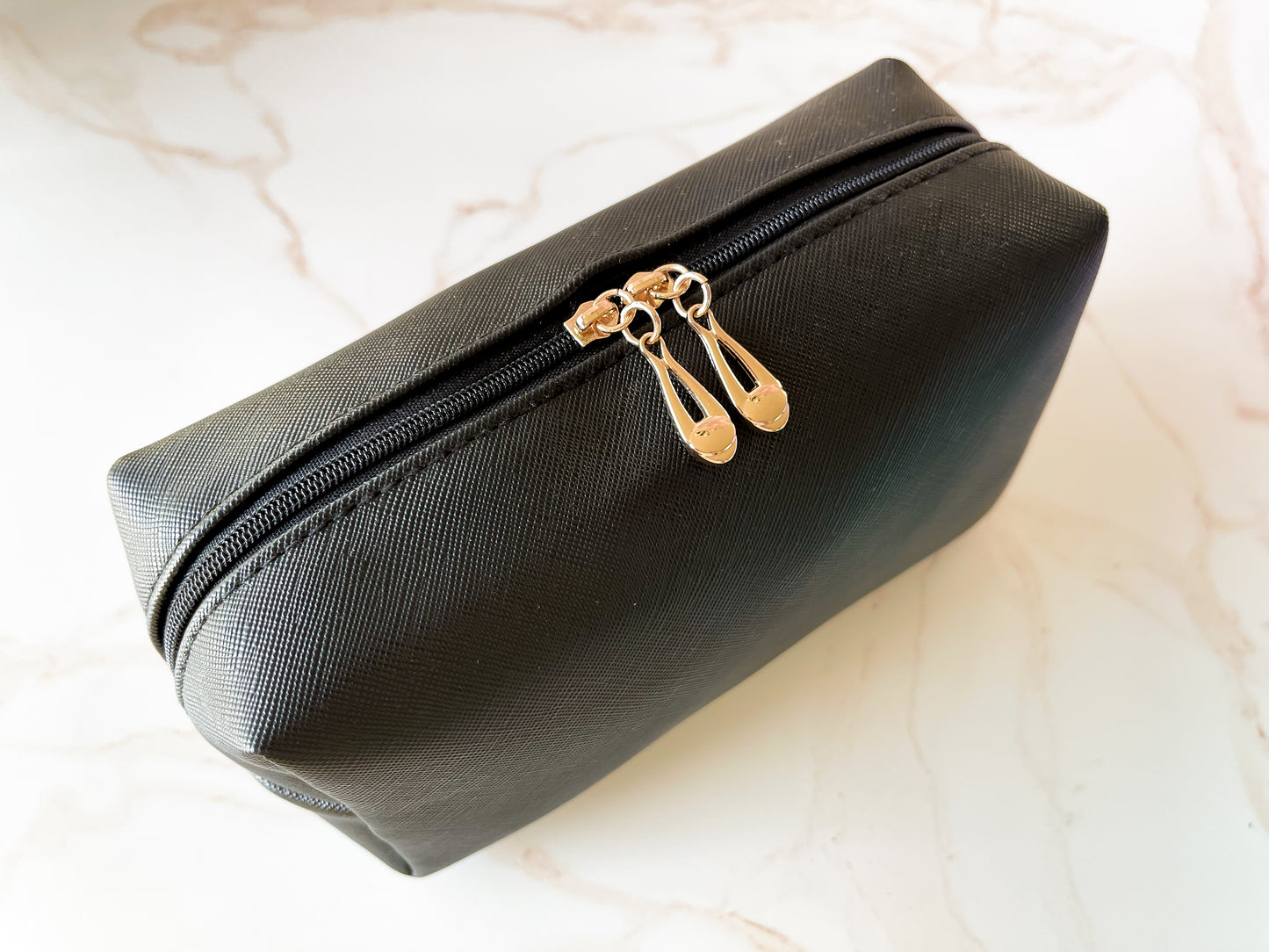 Black Vinyl Boxy Bag – Personalized Travel Pouch with Optional Chenille Patch