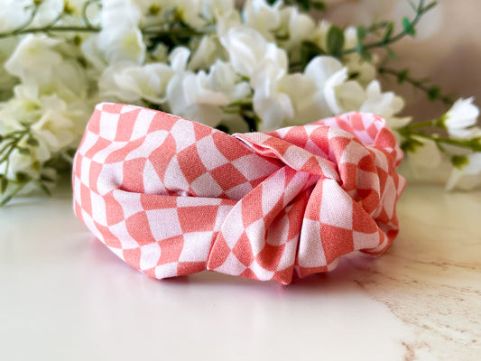 Pink & Orange Wild Check Knot Headband – Sweet & Wild Collection Hair Accessory
