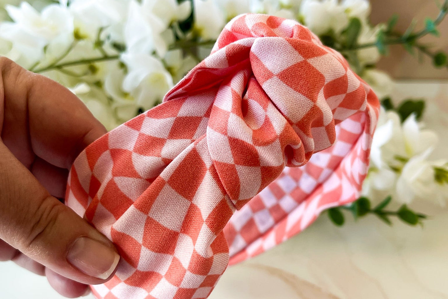 Pink & Orange Wild Check Knot Headband – Sweet & Wild Collection Hair Accessory