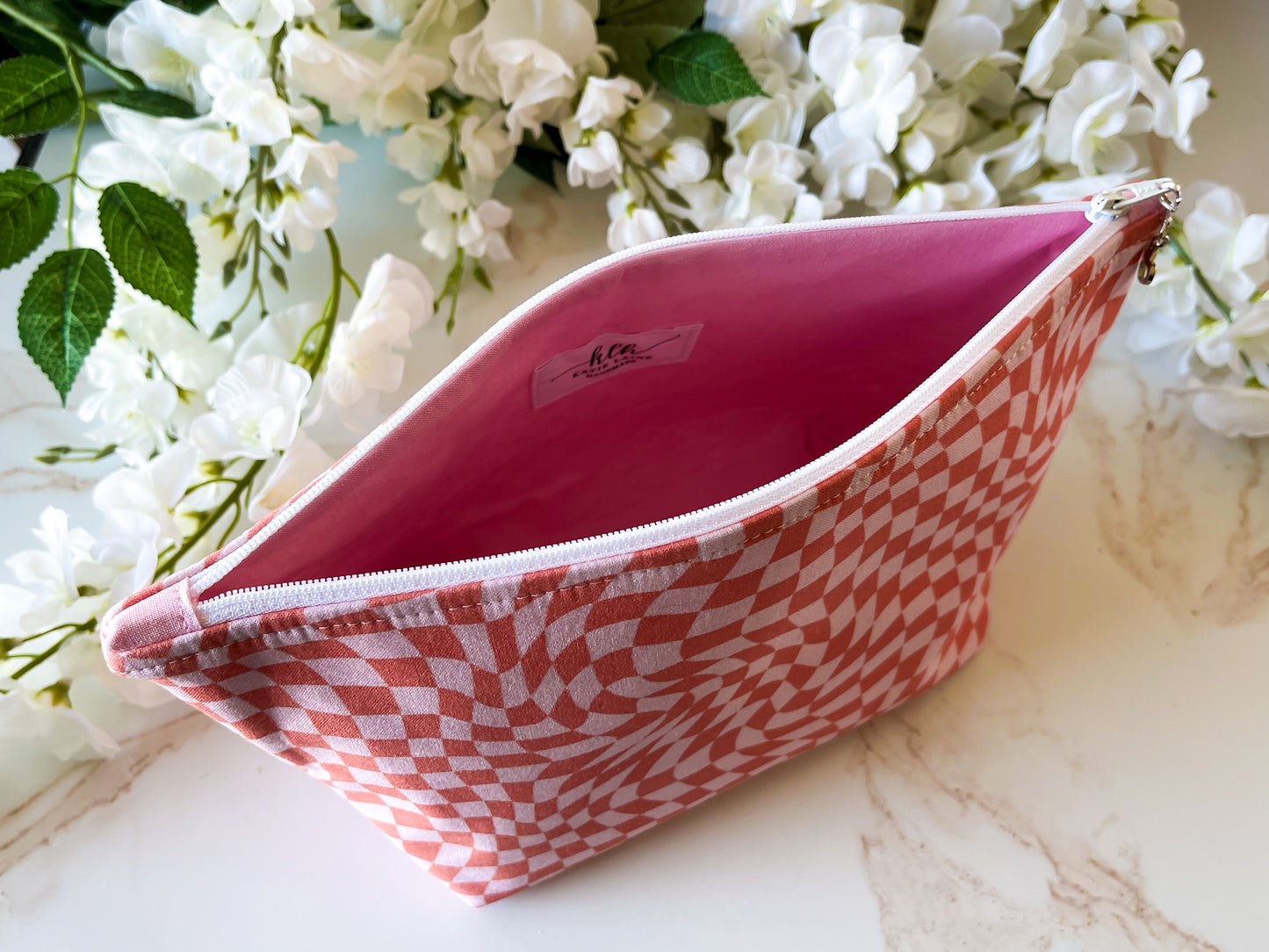 Pink & Orange Wild Check Cosmetic Bag – Sweet & Wild Collection Zipper Pouch