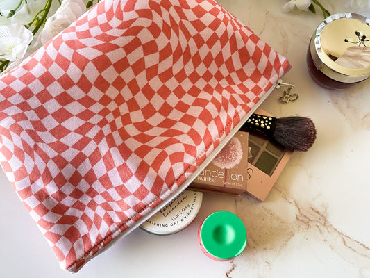 Pink & Orange Wild Check Cosmetic Bag – Sweet & Wild Collection Zipper Pouch