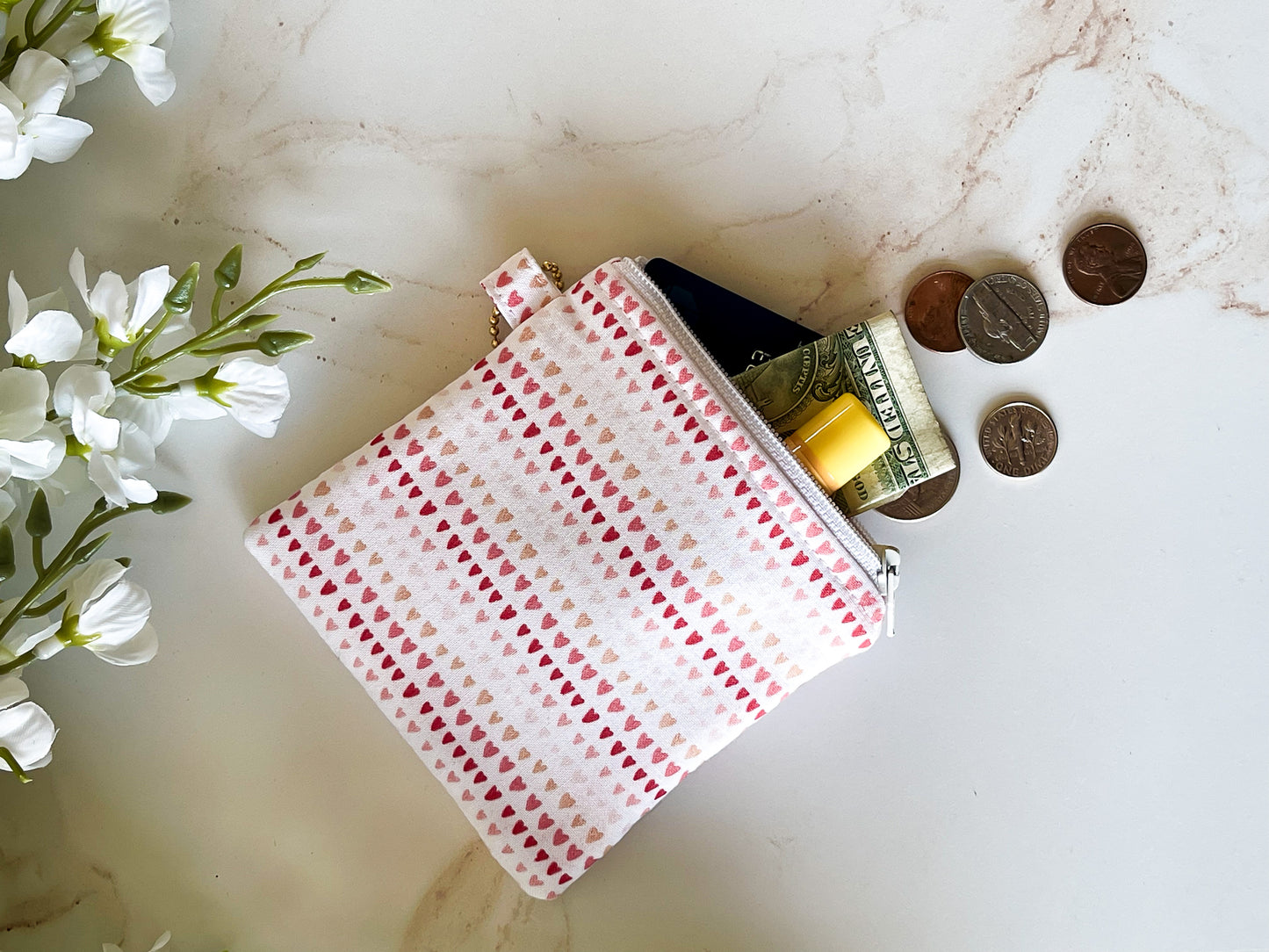 Mini Hearts Zipper Pouch & Wristlet Keychain Bundle – Sweet & Wild Collection