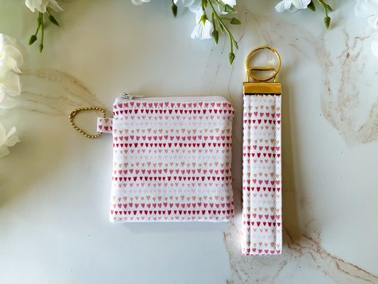 Mini Hearts Zipper Pouch & Wristlet Keychain Bundle – Sweet & Wild Collection