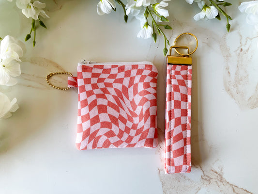 Pink & Orange Wild Check Zipper Pouch & Wristlet Keychain Bundle – Sweet & Wild Collection