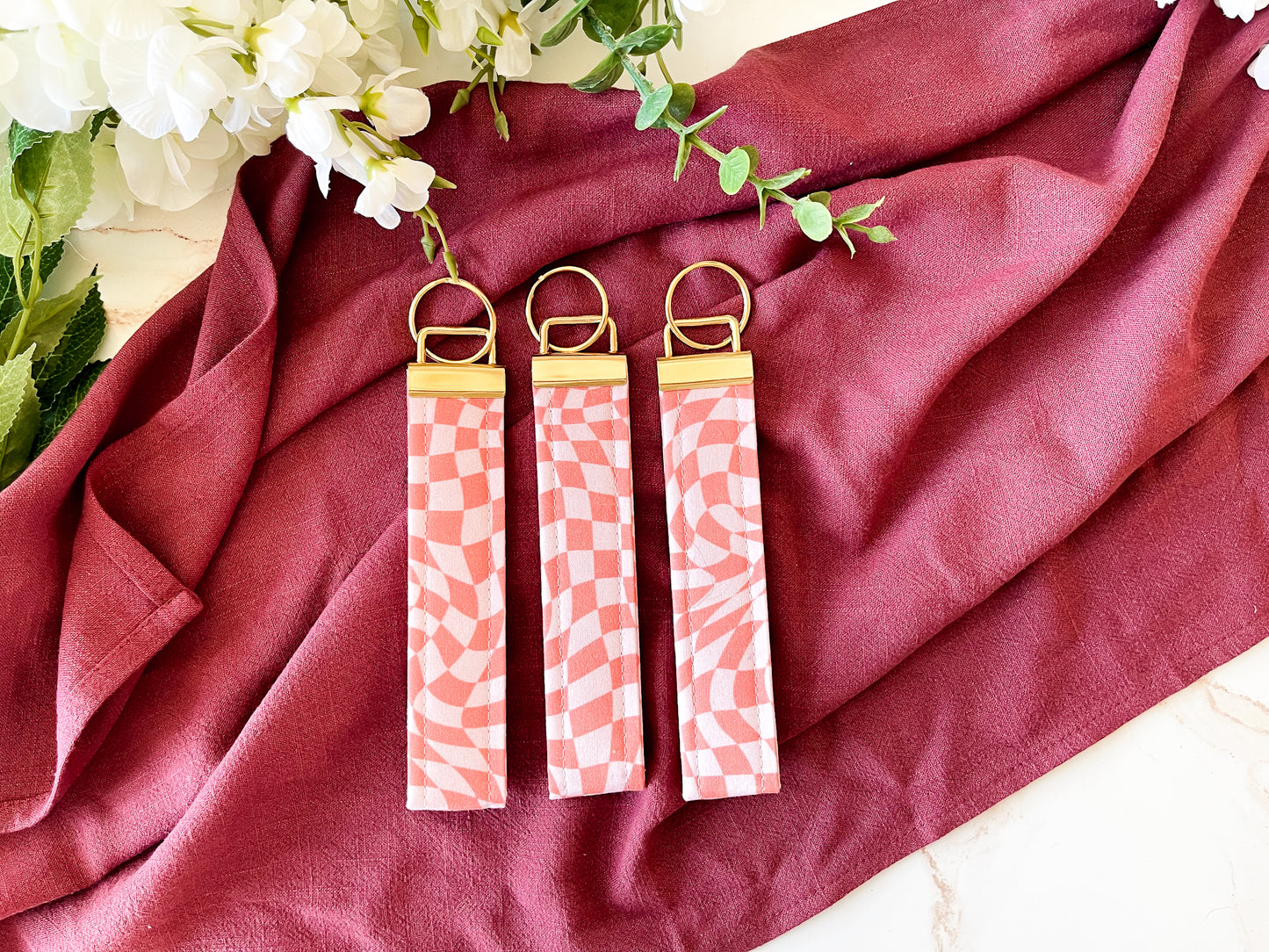 Pink & Orange Wild Check Wristlet Keychain – Sweet & Wild Collection (Classic or Mini Size)