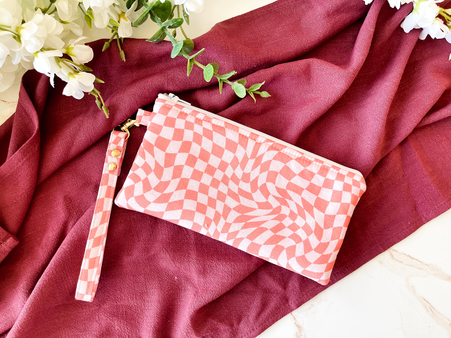 Pink & Orange Wild Check Wristlet Zipper Pouch – Sweet & Wild Collection Clutch Bag