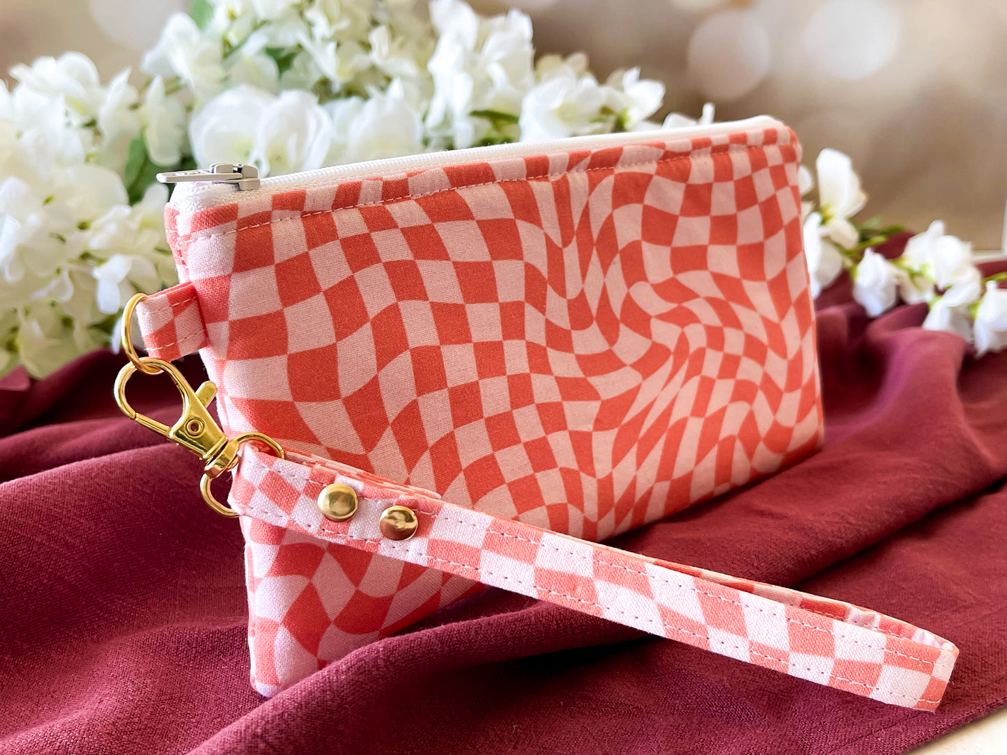 Pink & Orange Wild Check Wristlet Zipper Pouch – Sweet & Wild Collection Clutch Bag