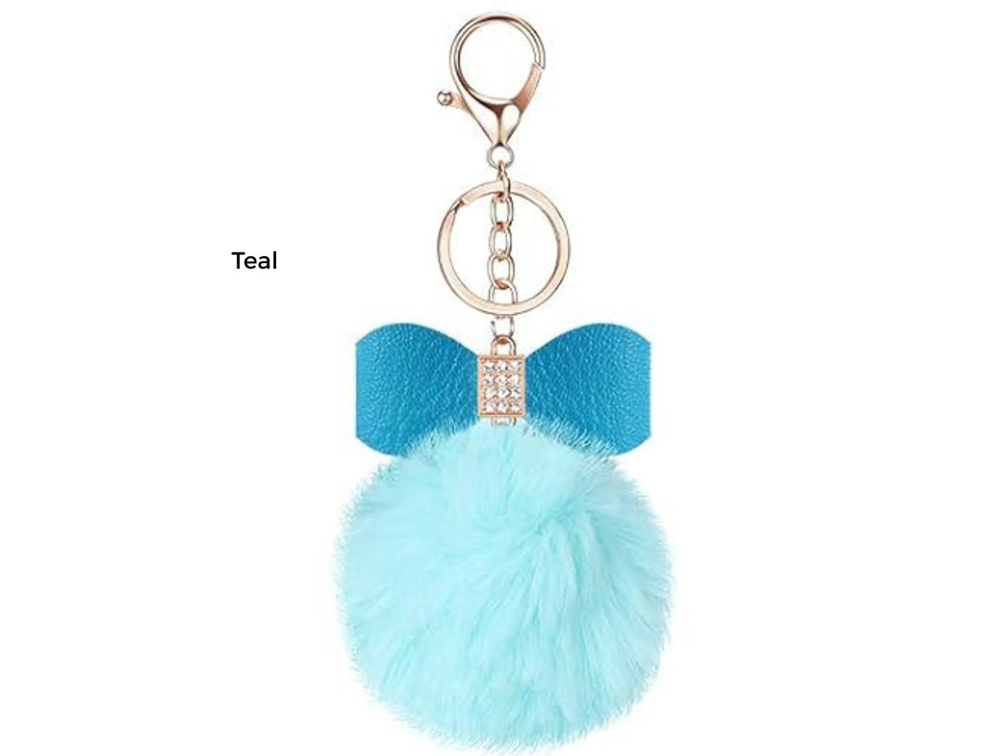 Pom Pom Keychain | Bag Charm | Choose Your Color | Faux Fur Pom Pom with Rhinestone Bow