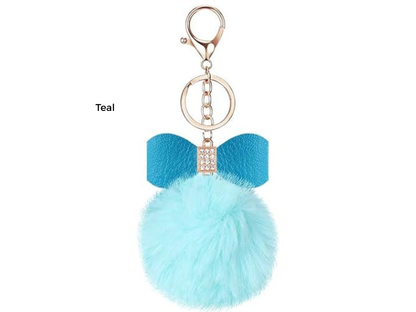 Pom Pom Keychain | Bag Charm | Choose Your Color | Faux Fur Pom Pom with Rhinestone Bow