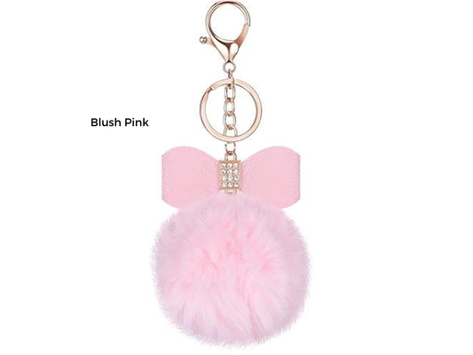 Pom Pom Keychain | Bag Charm | Choose Your Color | Faux Fur Pom Pom with Rhinestone Bow