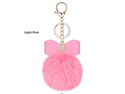 Pom Pom Keychain | Bag Charm | Choose Your Color | Faux Fur Pom Pom with Rhinestone Bow