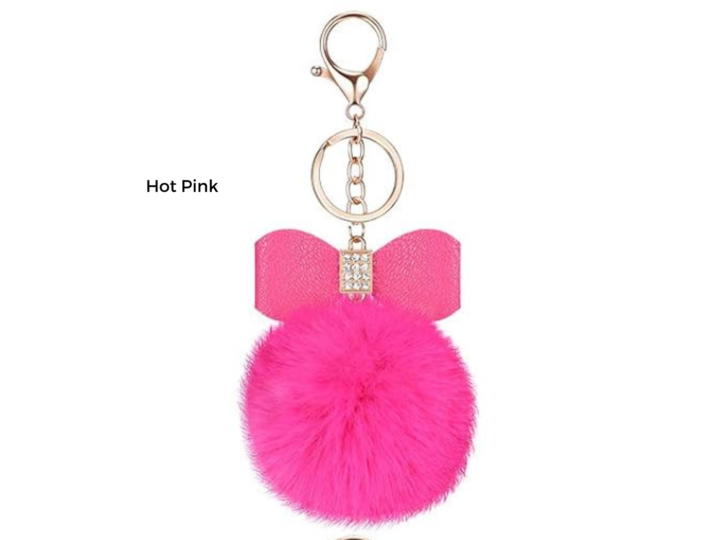 Pom Pom Keychain | Bag Charm | Choose Your Color | Faux Fur Pom Pom with Rhinestone Bow