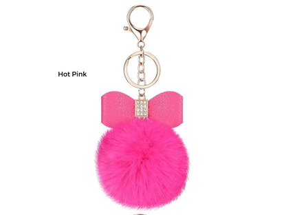 Pom Pom Keychain | Bag Charm | Choose Your Color | Faux Fur Pom Pom with Rhinestone Bow