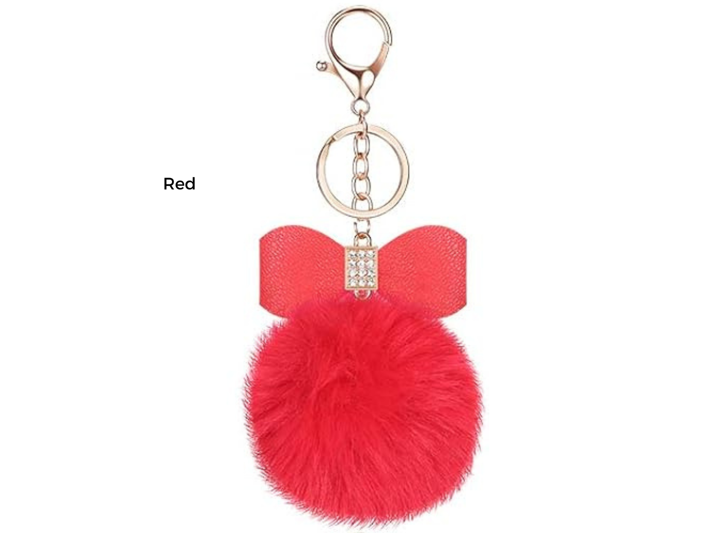 Pom Pom Keychain | Bag Charm | Choose Your Color | Faux Fur Pom Pom with Rhinestone Bow