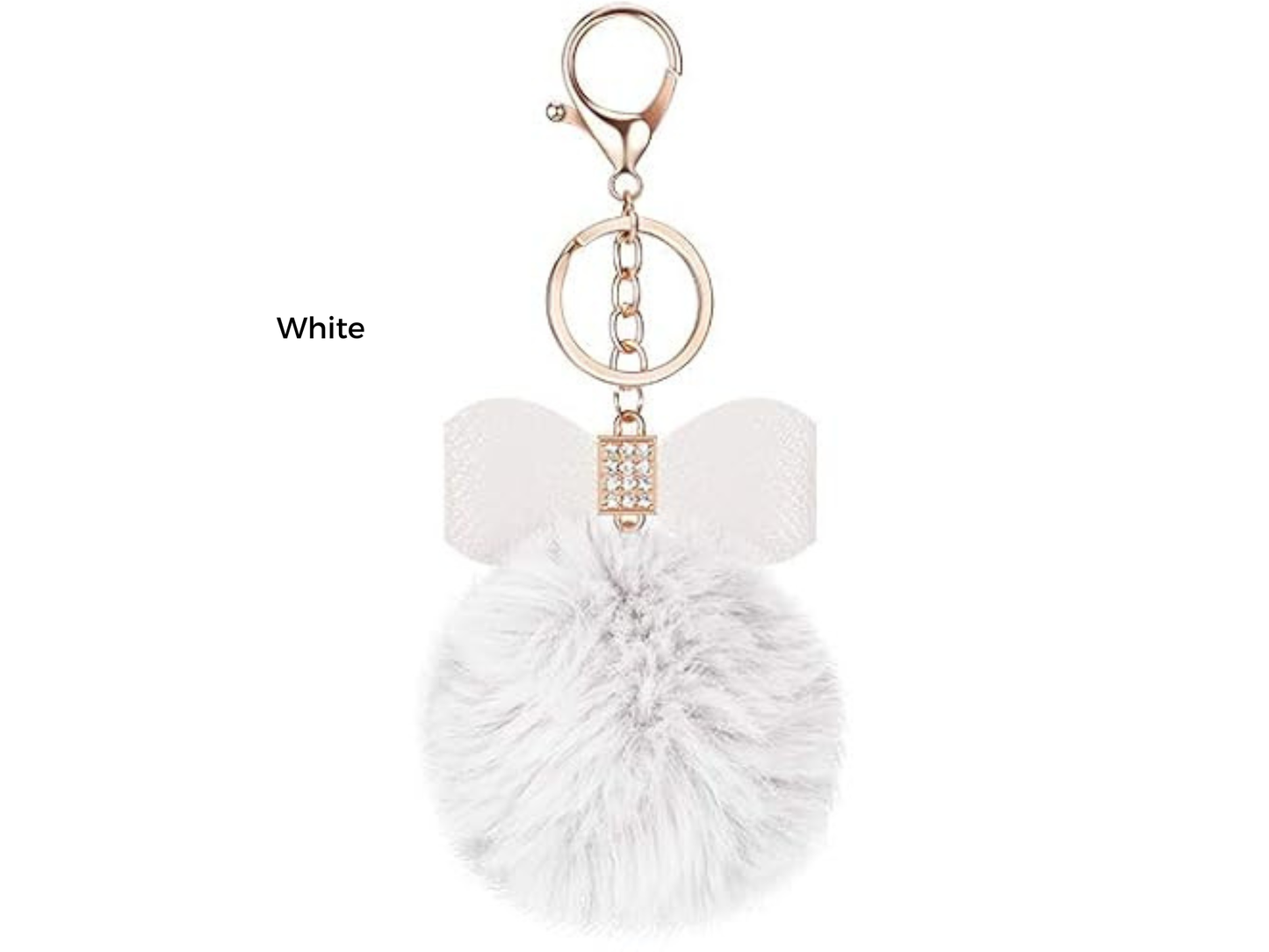 Pom Pom Keychain | Bag Charm | Choose Your Color | Faux Fur Pom Pom with Rhinestone Bow