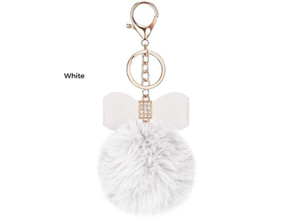 Pom Pom Keychain | Bag Charm | Choose Your Color | Faux Fur Pom Pom with Rhinestone Bow