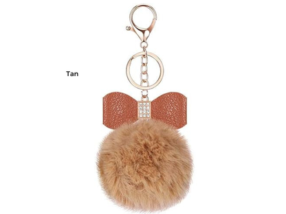Pom Pom Keychain | Bag Charm | Choose Your Color | Faux Fur Pom Pom with Rhinestone Bow