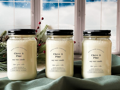 Clove & Pine Soy Wax Candle or Beeswax Blend Wax Melt – Warm, Spiced, and Woodsy Home Fragrance
