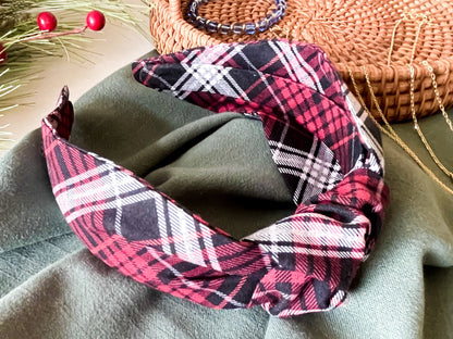 Red & Black Plaid Knot Headband – Stylish & Comfortable Fabric Headband