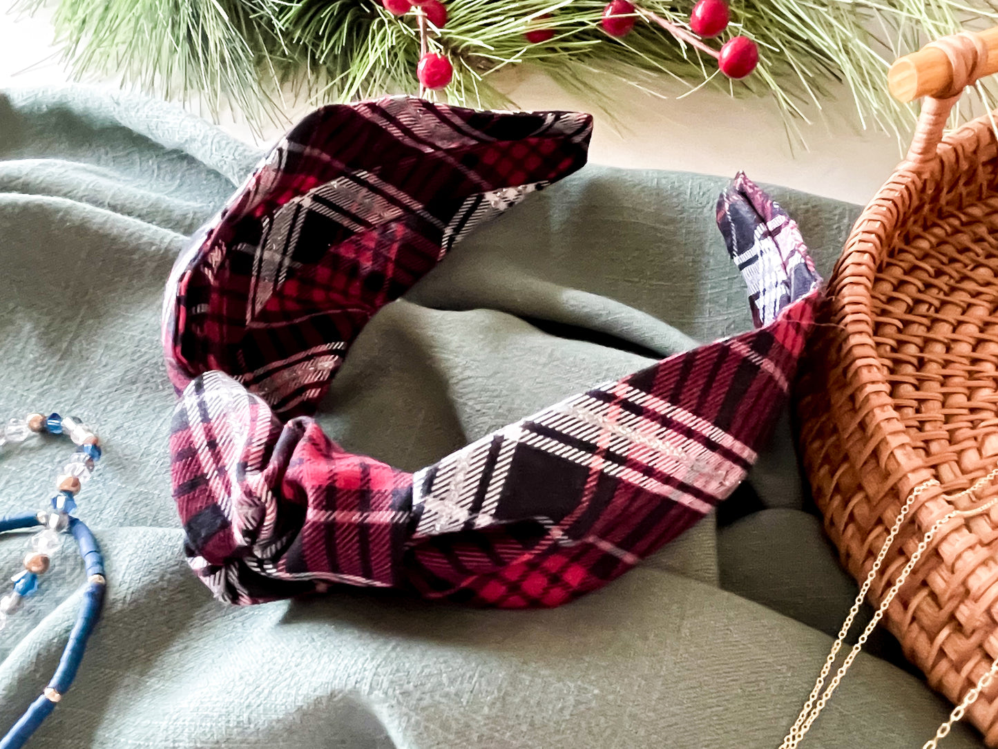 Red & Black Plaid Knot Headband – Stylish & Comfortable Fabric Headband