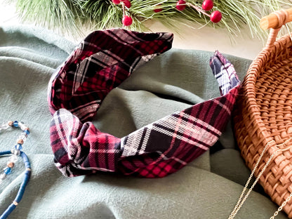 Red & Black Plaid Knot Headband – Stylish & Comfortable Fabric Headband