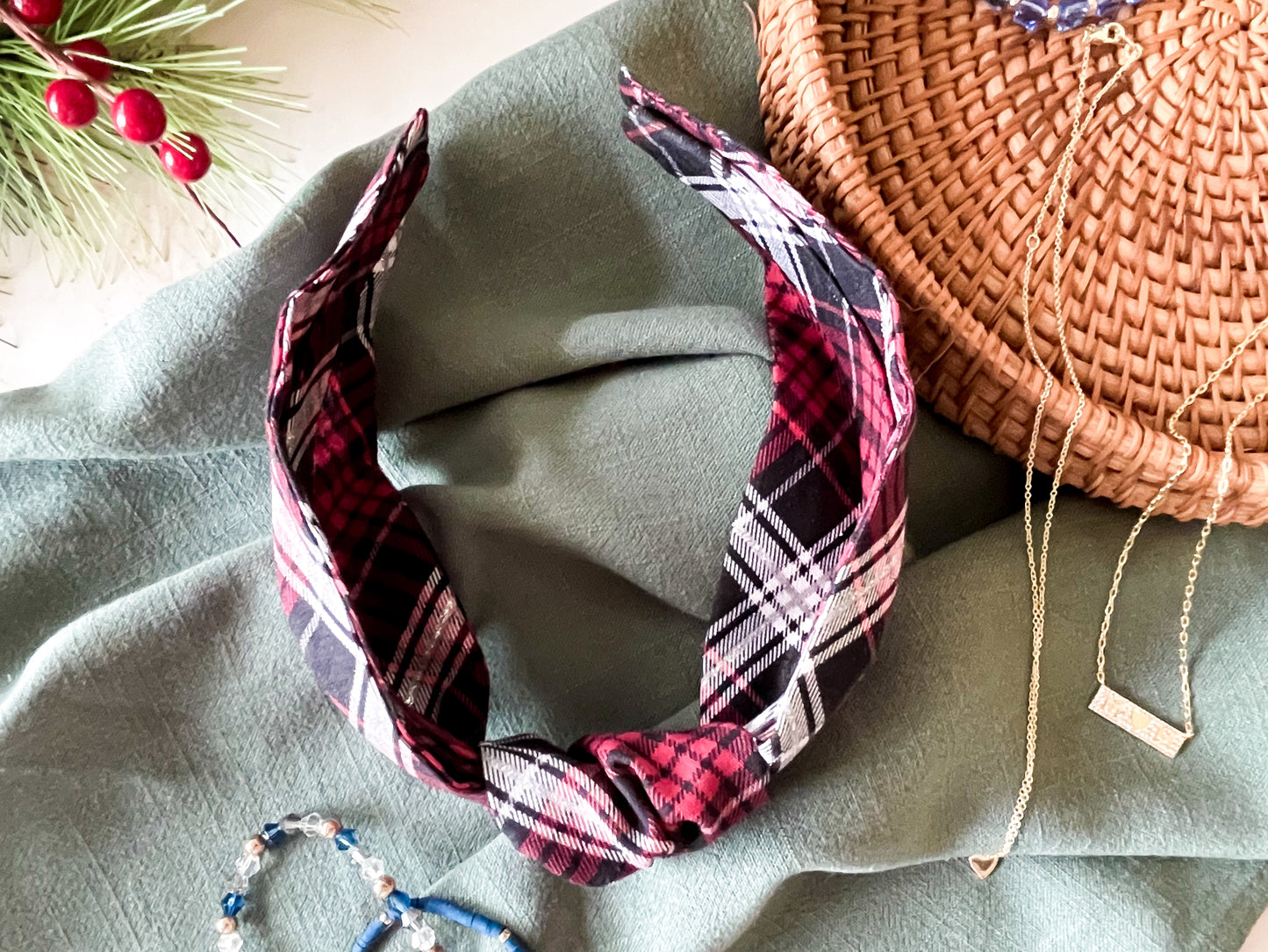 Red & Black Plaid Knot Headband – Stylish & Comfortable Fabric Headband