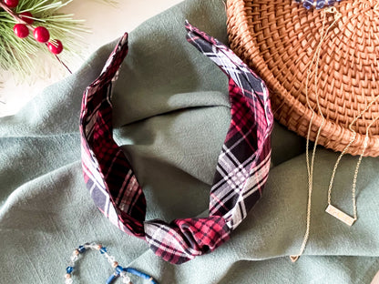 Red & Black Plaid Knot Headband – Stylish & Comfortable Fabric Headband
