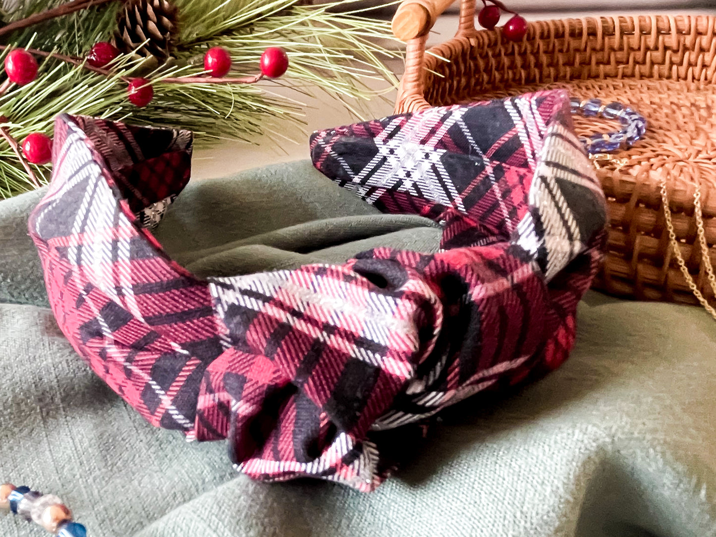 Red & Black Plaid Knot Headband – Stylish & Comfortable Fabric Headband