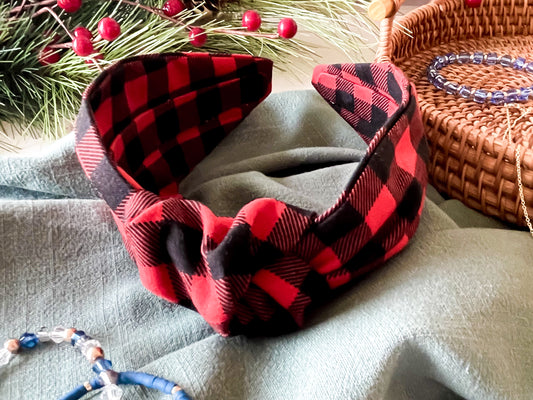 Red & Black Buffalo Check Knot Headband – Cozy Plaid Hair Accessory