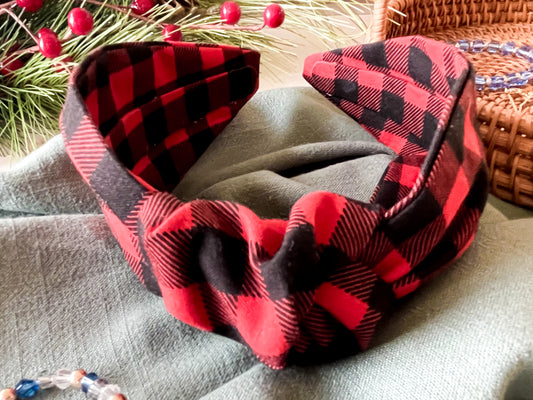Red & Black Buffalo Check Knot Headband – Cozy Plaid Hair Accessory