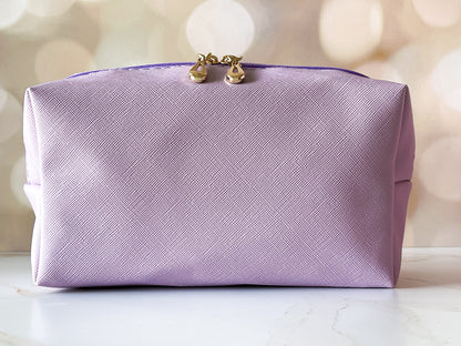 Lavender Vinyl Boxy Bag – Personalized Travel Pouch with Optional Chenille Patch